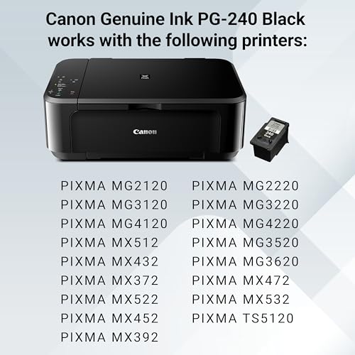 Canon PG-240 Genuine Black Ink Cartridge, 180 Page Yield, Compatible with MG2120/3122/3520, MX512, TS5120