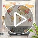 JAWO 60"L x 40"W Unframed Polyester Map Tapestry - Yellow, Portrait Orientation
