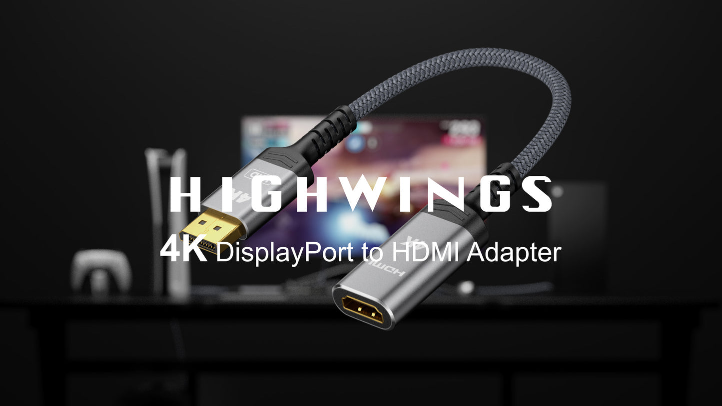 Highwings 7.92 Inches E-DPM-HDM-03F 4K 30Hz DisplayPort to HDMI Adapter