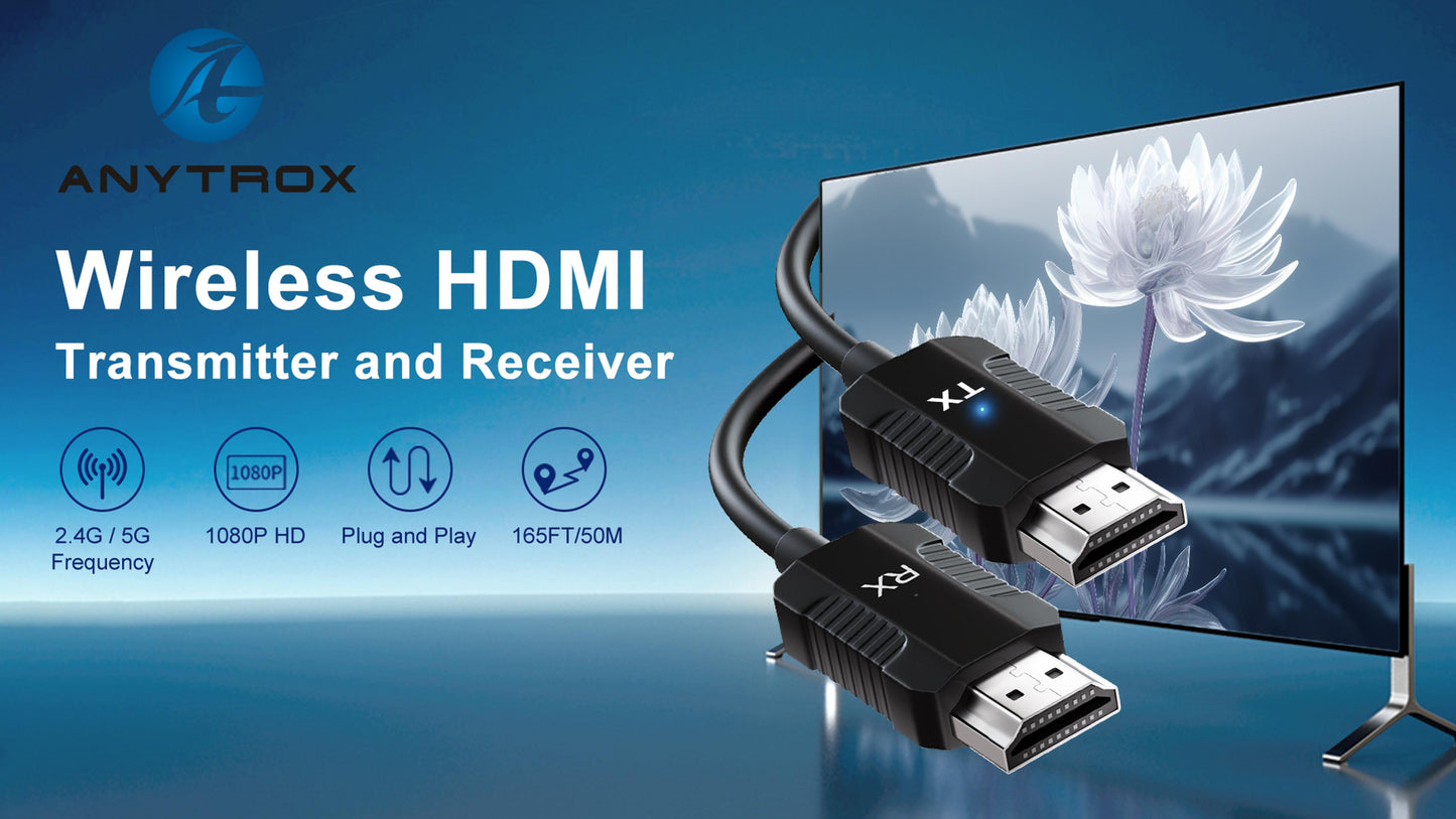 Anytrox Wireless HDMI Transmitter and Receiver Male-to-Male 4K Decode 1080P Indoor HDMI Extender Model THT-020-8