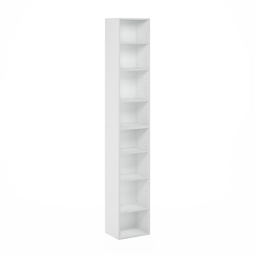 Furinno 8-Tier 24381WH Open Shelf Bookcase, 9.3 Depth x 11.8 Width x 70.9 Height, Engineered Wood, White Finish