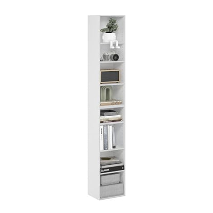 Furinno 8-Tier 24381WH Open Shelf Bookcase, 9.3 Depth x 11.8 Width x 70.9 Height, Engineered Wood, White Finish