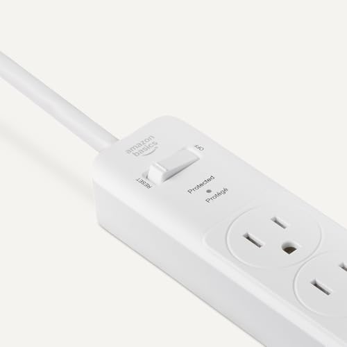 Amazon Basics 6-Outlet Surge Protector Power Strip AC-6UX-D00 Type B 125V 15A 600 Joules White 2-Pack