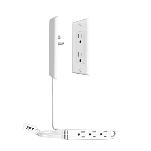 CABOCASA 3FT Extension Cord Power Strip with 3 Outlets and Detachable Cover, Model C101, 125 Volts