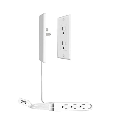 CABOCASA 3FT Extension Cord Power Strip with 3 Outlets and Detachable Cover, Model C101, 125 Volts