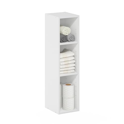 Furinno 3-Tier 22286 Bookcase 8-Inch Storage Shelf, Rectangular, Engineered Wood, White