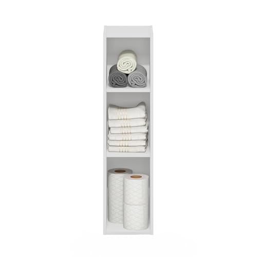 Furinno 3-Tier 22286 Bookcase 8-Inch Storage Shelf, Rectangular, Engineered Wood, White