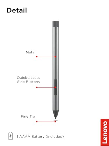 Lenovo Digital Pen 2 4096 Levels Pressure Lithium Alkaline Plastic Grey 4X81H95633