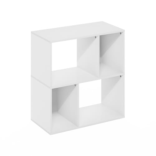 Furinno 4-Cube Bookcase 24126WH Laminated Floor Mount White Storage Organizer