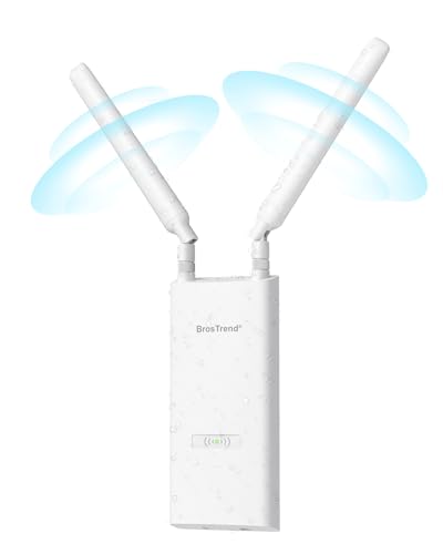 BrosTrend AC1200 Long-Range Outdoor WiFi Extender, Dual Band 5GHz + 2.4GHz, IP65 Waterproof, PoE Powered, 867 Mbps, 300 Mbps, Model AC1200 Outdoor WiFi Extender Booster
