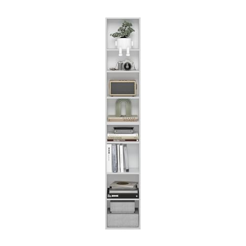 Furinno 8-Tier 24381WH Open Shelf Bookcase, 9.3 Depth x 11.8 Width x 70.9 Height, Engineered Wood, White Finish
