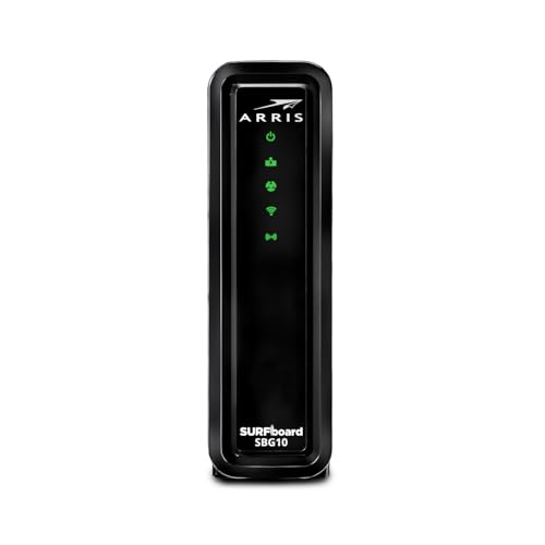ARRIS 6.77" x 1.97" x 6.58" SBG10-ARRIS Ethernet Cable Modem 686Mbps Downstream 400Mbps Data Rate