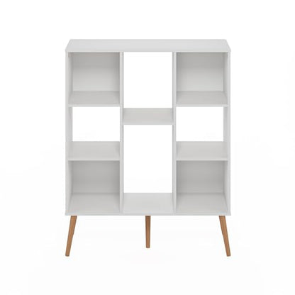 Furinno 10.94"D x 31.5"W x 39.35"H 24122WH Mid Century 8-Cube Bookshelf