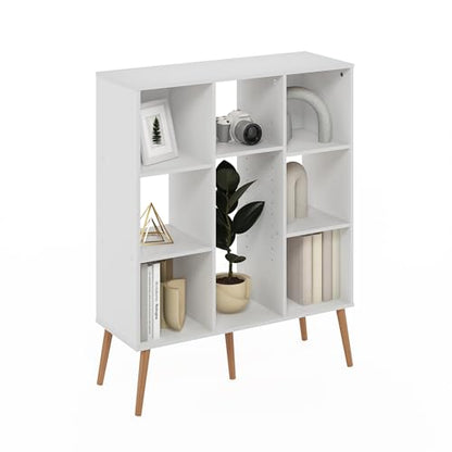 Furinno 10.94"D x 31.5"W x 39.35"H 24122WH Mid Century 8-Cube Bookshelf