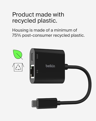 Belkin USB-C to Ethernet/Charge Adapter INC019btBK 100W Power Delivery 20A 2 Ports
