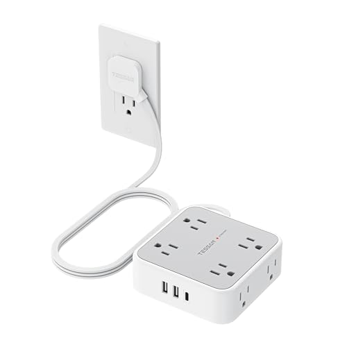 TESSAN 5 Ft Flat Plug Surge Protective Power Strip with 8 Outlets and 3 USB Ports (1 USB-C)