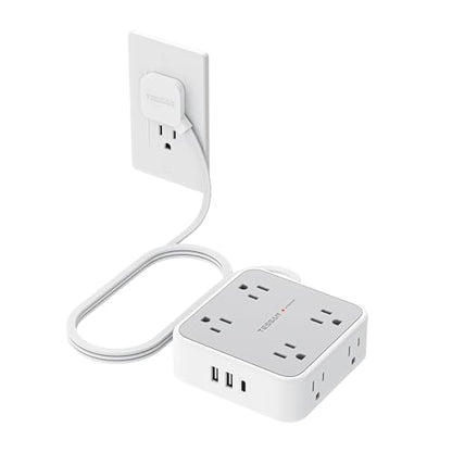 TESSAN 5 Ft Flat Plug Surge Protective Power Strip with 8 Outlets and 3 USB Ports (1 USB-C)