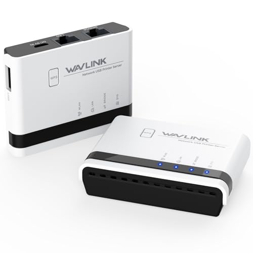 WAVLINK 4-Port USB WiFi Print Server RJ45 480Mbps Unmanaged Plastic White