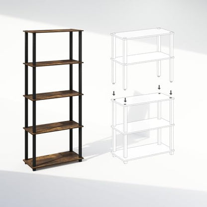 Furinno 2-Pack 3-Tier Storage Shelf Model 218025APBK Freestanding Toolless Engineered Wood Amber Pine