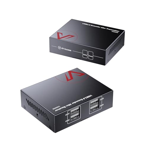 AV Access USB Over Ethernet Extender Kit, USB 2.0 480Mbps, 4-Port Hub, USB Over CAT5e/CAT6/CAT7 Up to 60m
