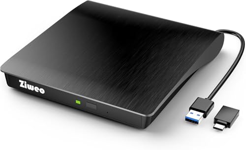 Ziweo USB 3.0 & Type-C External Slim CD/DVD Drive 24x Write Speed Portable Optical Drive
