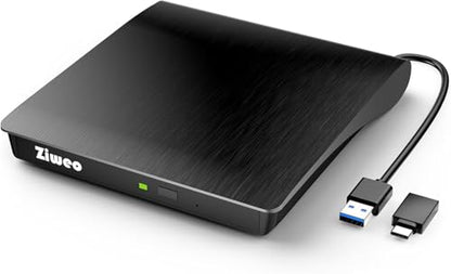 Ziweo USB 3.0 & Type-C External Slim CD/DVD Drive 24x Write Speed Portable Optical Drive