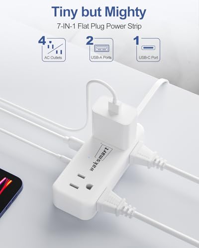 Waksmart 3 Feet Power Strip Model AC-1125 with 4 AC Outlets, 3 USB Ports, 125 Volt
