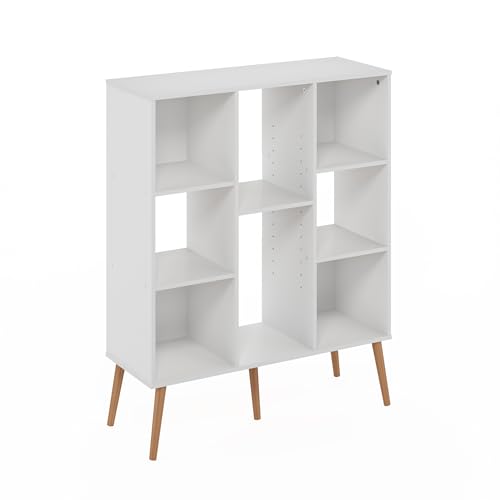 Furinno 10.94"D x 31.5"W x 39.35"H 24122WH Mid Century 8-Cube Bookshelf