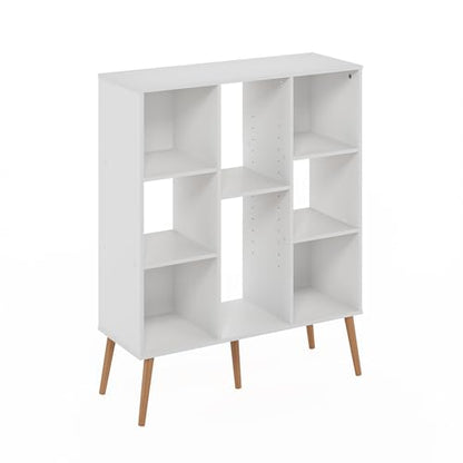 Furinno 10.94"D x 31.5"W x 39.35"H 24122WH Mid Century 8-Cube Bookshelf