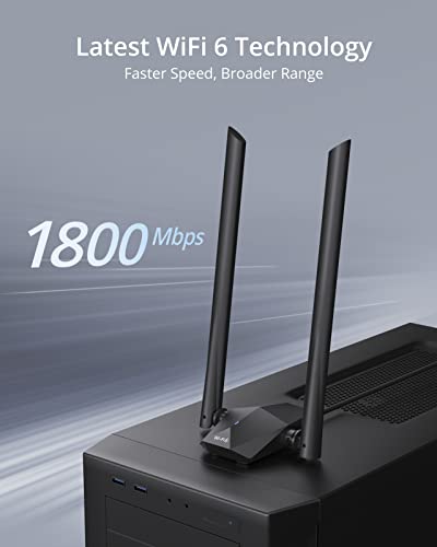 BrosTrend USB WiFi 6 Adapter 1800Mbps IEEE 802.11ax/ac/n/a 5GHz, IEEE 802.11ax/n/g/b 2.4GHz USB 3.0
