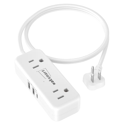Waksmart 3 Feet Power Strip Model AC-1125 with 4 AC Outlets, 3 USB Ports, 125 Volt
