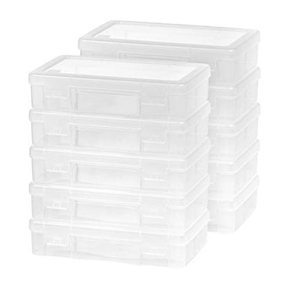 IRIS USA 5.13"L x 8.5"W x 2"H Plastic Storage Cases, 10-Pack, Medium, Modular Craft Container