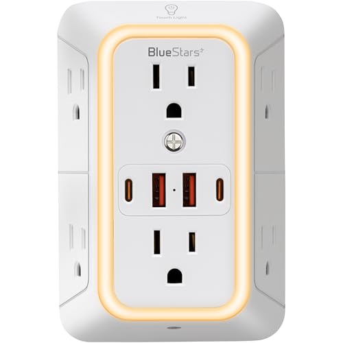 BlueStars Power Strip 6 Outlet 4 USB Ports 125V 1050 Joules