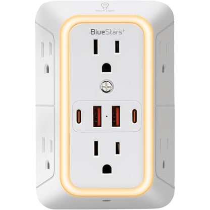 BlueStars Power Strip 6 Outlet 4 USB Ports 125V 1050 Joules