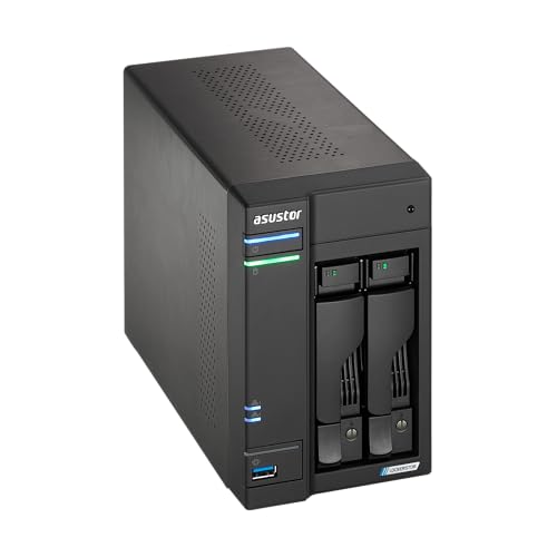 Asustor AS6702T v2 2 Bay NAS, 4GB DDR4 RAM, Intel Quad-Core, 5GbE Ethernet, HDMI, USB
