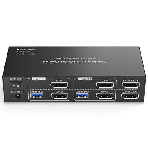 TJCXELE KVM Switch 2 Computers 2 Monitors 4K@144Hz USB 3.0