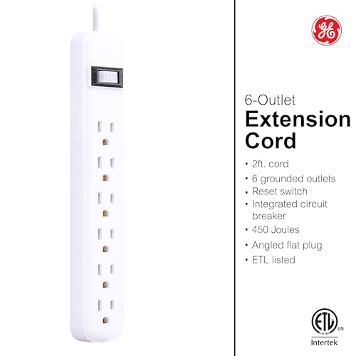 GE 6-Outlet Surge Protector Power Strip, 450 Joules, 125 Volts, 15 Amps, Model 33656