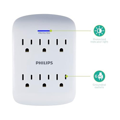 Philips 6-Outlet Extender Surge Protector, SPP3461WA/37