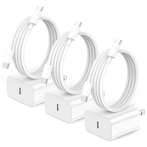 KTDRJN 3 Pack 20W USB C Fast Wall Chargers, Model A02012, Rated 15 Watts, Equipped with 6ft USB C to C Cables