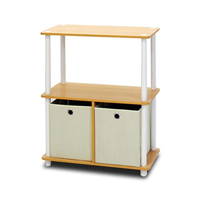 Furinno 3-Tier Multipurpose Storage Rack Shelving Unit 2-99152BE Beech/White Indoor Bookcase Display