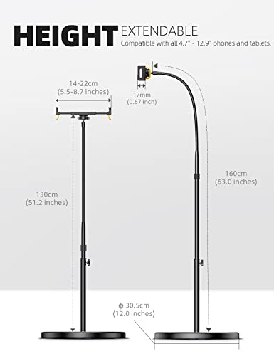 Lamicall FT01-B Gooseneck Tablet Floor Stand, Adjustable Height 63 Inches, Compatible with Tablets 4.7 to 12.9 Inches