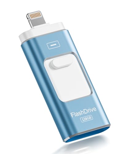 ROSPE 128GB RSE241 USB Flash Drive, 40MB/s Write Speed, 80MB/s Read Speed, Lightning/USB Interface, Blue