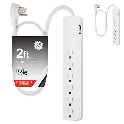 GE 6 Outlet Power Strip 2 Pack, 125 Volts, 15 Amps, 620 Joules Surge Protection, Model 46867