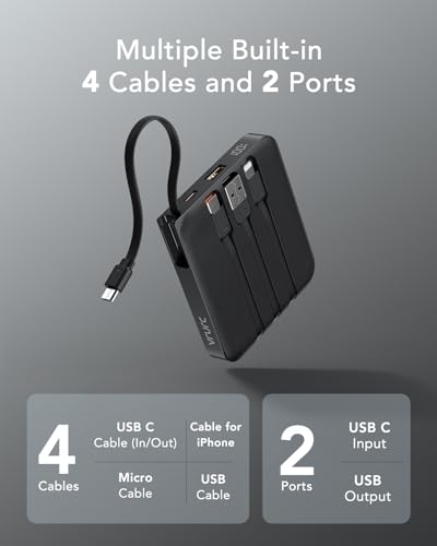 VRURC 10000mAh 22.5W Portable Charger T1173 with Built-in Cables