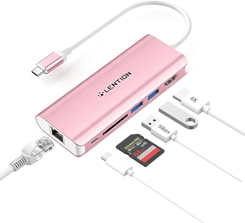 LENTION USB C Hub with 6 Ports, 4K HDMI, Dual USB 3.0, SD Card Reader, Type C Charging, Ethernet, Model CB-TP-C68-ROG-US-1