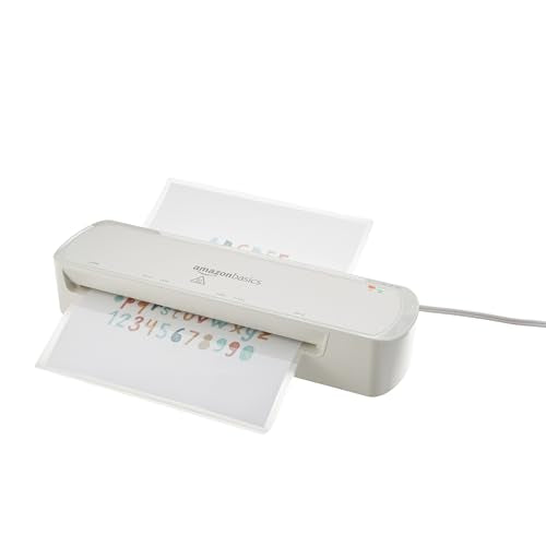 Amazon Basics 9-Inch Thermal Laminator Machine 2-Roller System, 3-5 Minutes Warm-Up, White