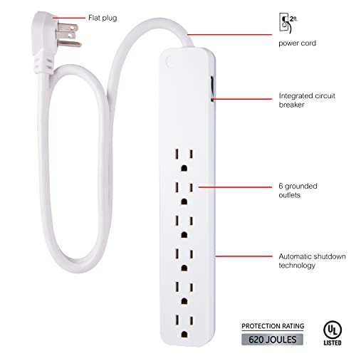 GE 2ft 6-Outlets Surge Protector 620 Joules Type B 15 Amps
