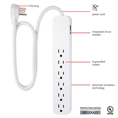 GE 2ft 6-Outlets Surge Protector 620 Joules Type B 15 Amps