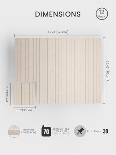 Bumusty 47.2" x 35.4" FZB-L-12-8L-BT-UK Wall-Mount Felt Bulletin Board 12-Pack