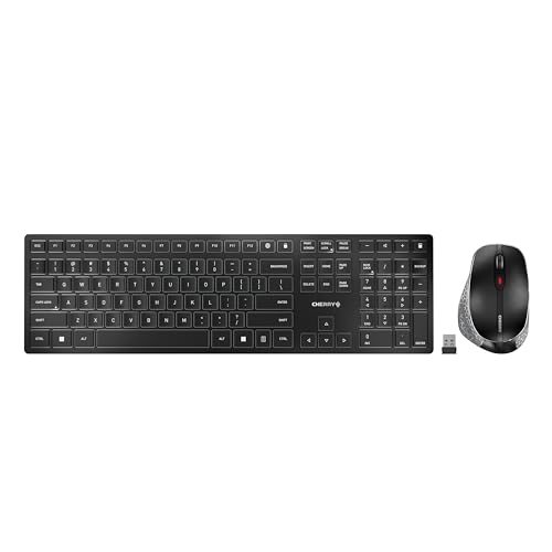 CHERRY DW 9500 Slim Wireless Keyboard and Mouse Set Bluetooth 2.4GHz Ergonomic Rechargeable QWERTY Black